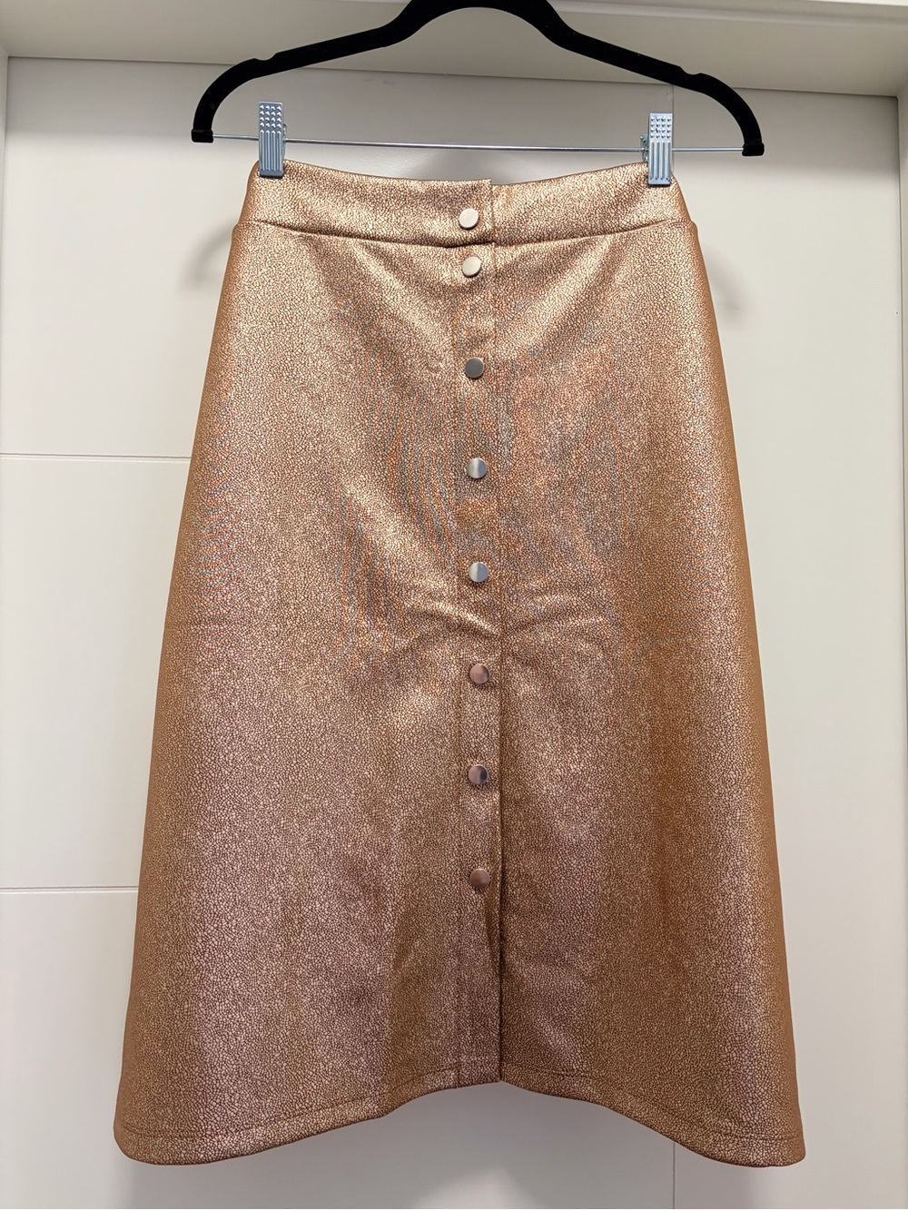 XXXL Metallic Rose Gold Button-Front A-Line Skirt